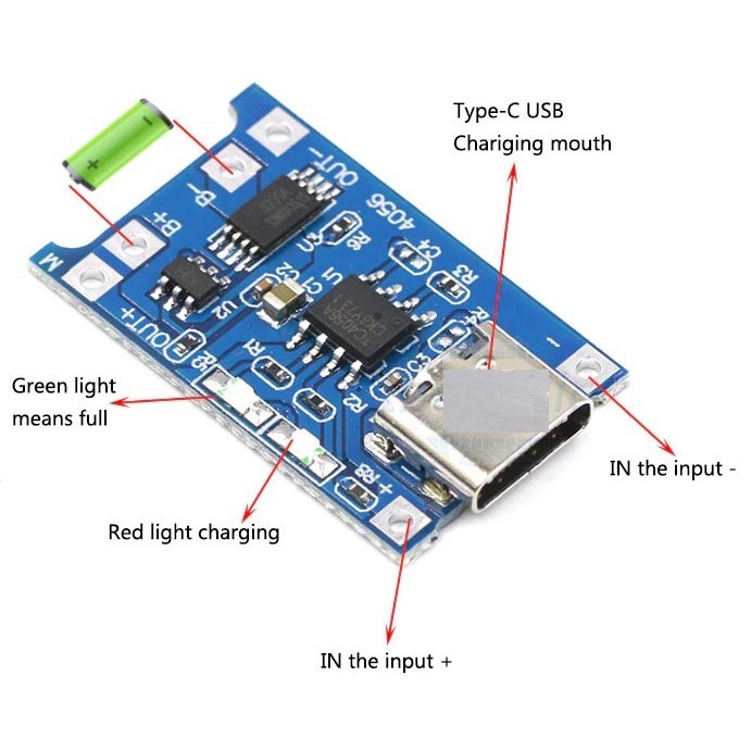Mạch sạc pin lithium-ion TP4056 có bảo vệ - USB Type C, dòng 1A - Ảnh 4