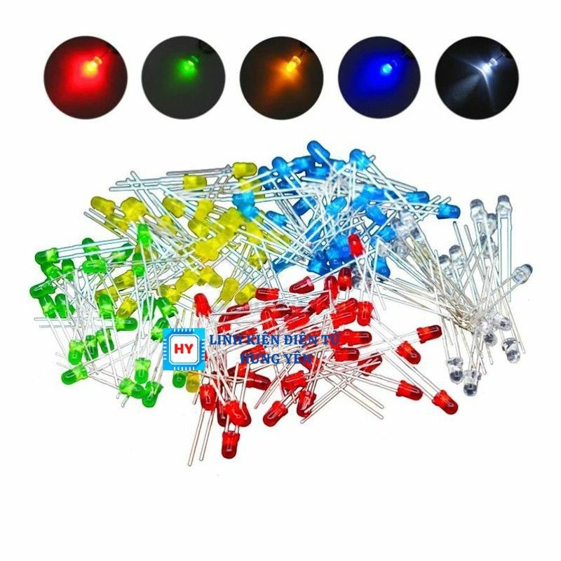 Gói 10 LED Diode F3 F5 3mm/5mm phủ màu đỏ, xanh lá, xanh dương, vàng, trắng