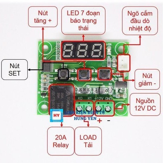 Mạch Cảm Biến Kiểm Soát Nhiệt Độ - Mạch Ấp Trứng W1209 Relay 12VDC XH-W1209 Tặng Kèm Vỏ MICA