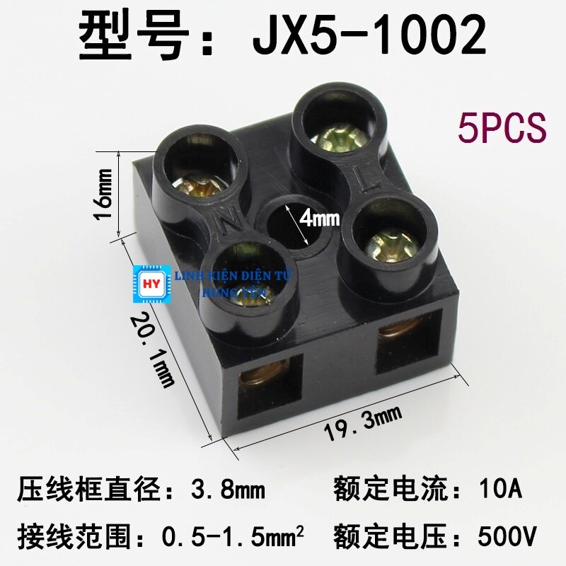 Terminal Khối Gắn Ray 2 Cực 10A 500V JX5-1002 - Ảnh 6