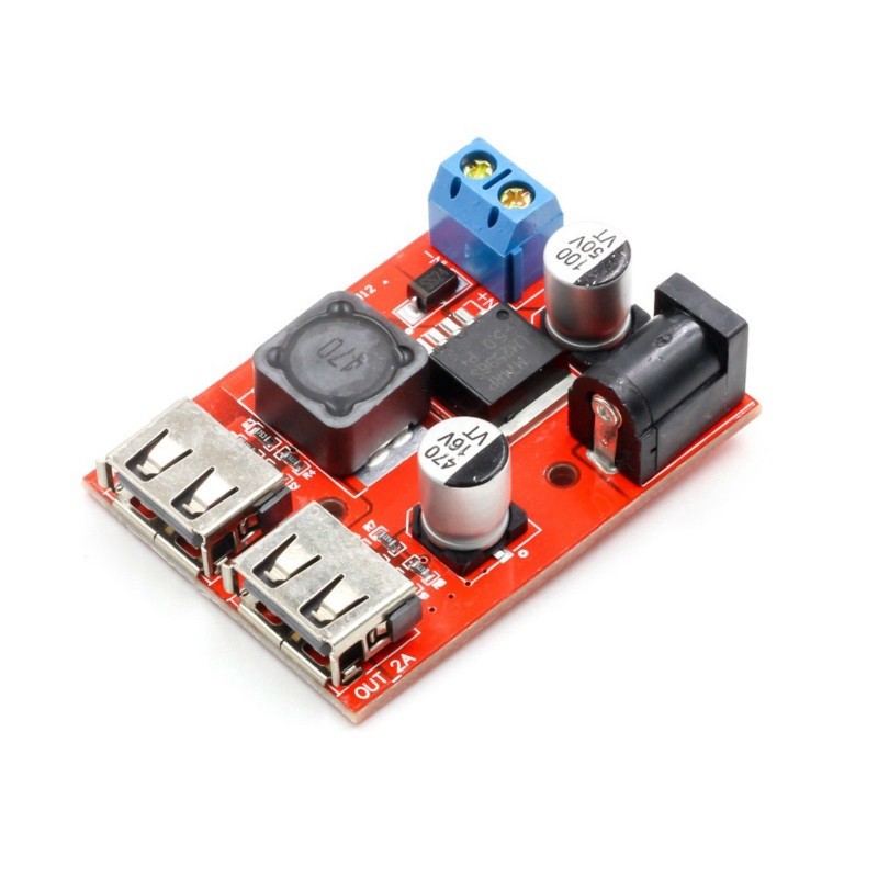Bảng mạch module chuyển đổi nguồn LM2596 USB kép DC-DC 9V 12V 24V 36V đến 5V 3A - Ảnh 2