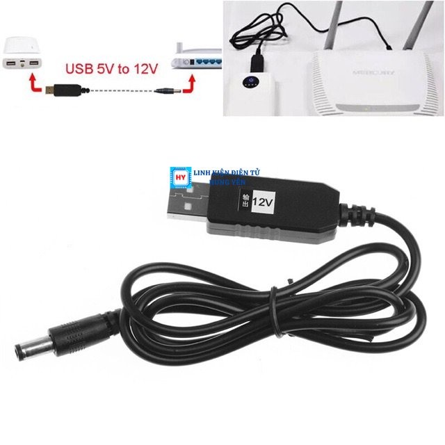 Cáp chuyển điện áp sạc dự phòng USB 5v ra 9-12v cho Modem wifi