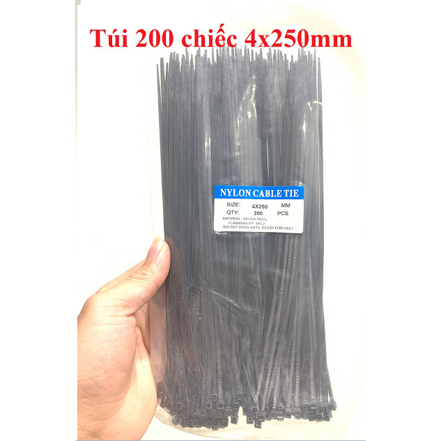 Túi 200 Chiếc Dây Thít, Dây Rút Nhựa 4x250 MM Màu Đen Chất Lượng Cao